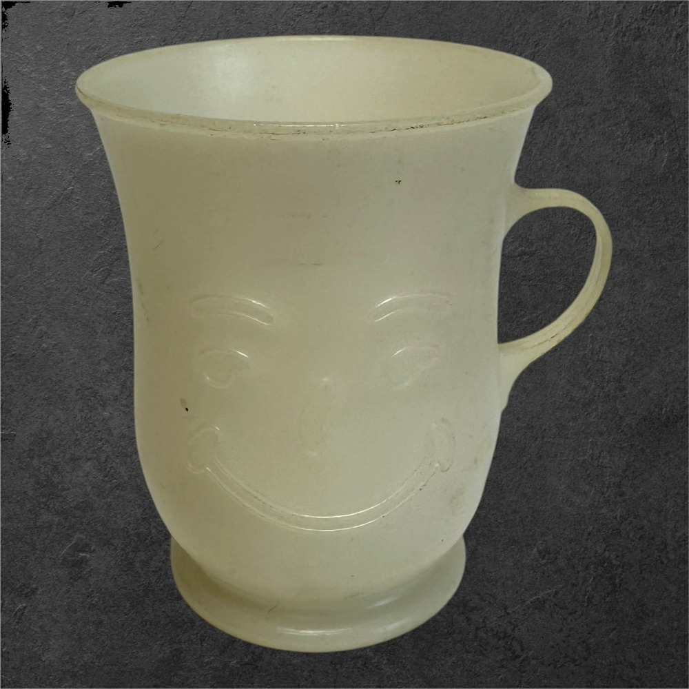 Vintage Kool-Aid Smiley‎ Face Plastic Cup Mug White Translucent